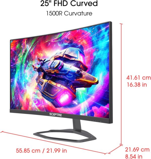 Sceptre Curved 24.5-inch Gaming Monitor up to 240Hz 1080p R1500 1ms DisplayPort x2 HDMI x2 Blue Light Shift Build-in Speakers, Machine Black 2023 (C255B-FWT240) - Image 6