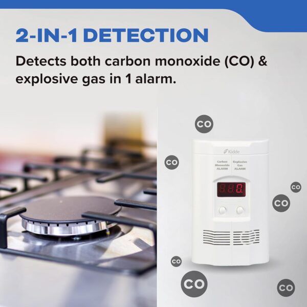 Kidde Carbon Monoxide Detector, Propane, Natural, Methane, & Explosive Gas Alarm, Plug-In Wall with 9-Volt Battery Backup, Digital LED Display - Image 3