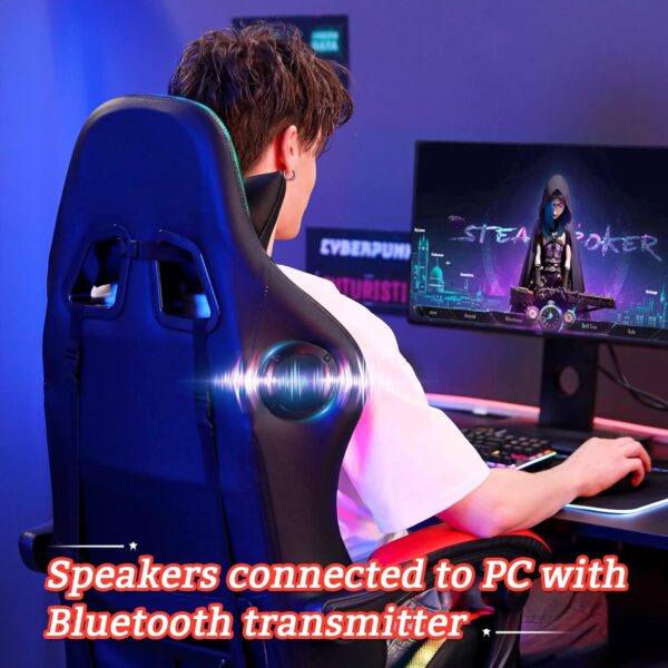 RGB Gaming Chair with Bluetooth Speakers and LED Lights Ergonomic Massage Computer Game Chair with Footrest High Back Music Video Game Chair with Lumbar Support Red and Black - Image 5