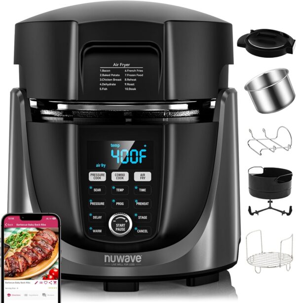 Nuwave Duet Air Fryer and Electric Pressure Cooker Combo with 2 Switchable Lids, 300 FoolProof One-Touch Presets, Crisp&Tender Tech, 6QT Heavy-duty Stainless Steel Pot, 15+ Safety Features, Max 105Kpa - Image 2