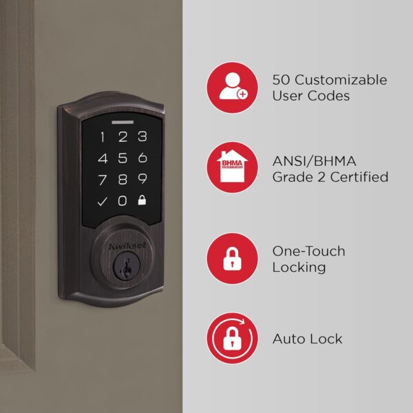 Kwikset SmartCode 270 Keyless Electronic Touchpad Deadbolt, Auto Door Lock, SmartKey Re-Key Security, Venetian Bronze - Image 4