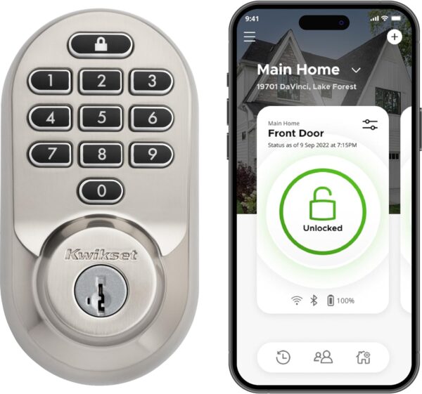 Kwikset Halo Keypad Wi-Fi Smart Door Lock, Keyless Entry Electronic Touchscreen Deadbolt Door Lock, No Hub Required App Remote Control, With SmartKey Re-Key Security, Satin Nickel - Image 2