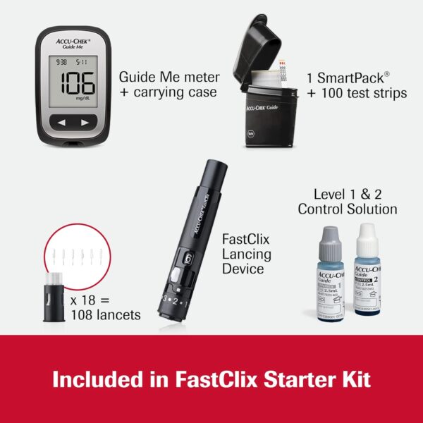 Accu-Chek FastClix Glucose Monitor Kit for Diabetic Blood Sugar Testing: Guide Me Meter, FastClix Lancing Device & 108 Lancets, 100 Guide Test Strips, and Control Solution (Packaging May Vary) - Image 3