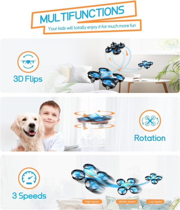 Mini Drones for Kids and Adults, ORVINA OV-18 Small Remote Control Quadcopters with 3 Batteries for Beginners Indoor, 3D/ 360°Flips, Flying Toys for 3 4 5 6 7 8-12 Year Old Boys Girls Gifts (Blue) - Image 7