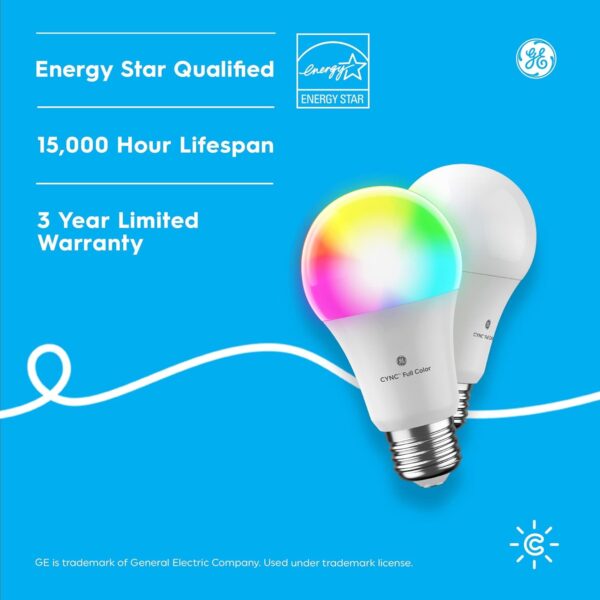 GE CYNC A19 Smart LED Light Bulbs, Color Changing Room Décor, Bluetooth and WiFi Light Bulbs, 60W Equivalent, Work with Amazon Alexa and Google Home (2 Pack) - Image 10