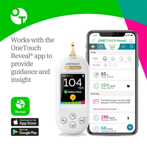 OneTouch Blood Sugar Test Kit | Includes OneTouch Verio Reflect Blood Glucose Meter, 1 Lancing Device, 30 Lancets, & 30 Test Strips, | Diabetes Testing Kit for Blood Glucose Monitoring - Image 6