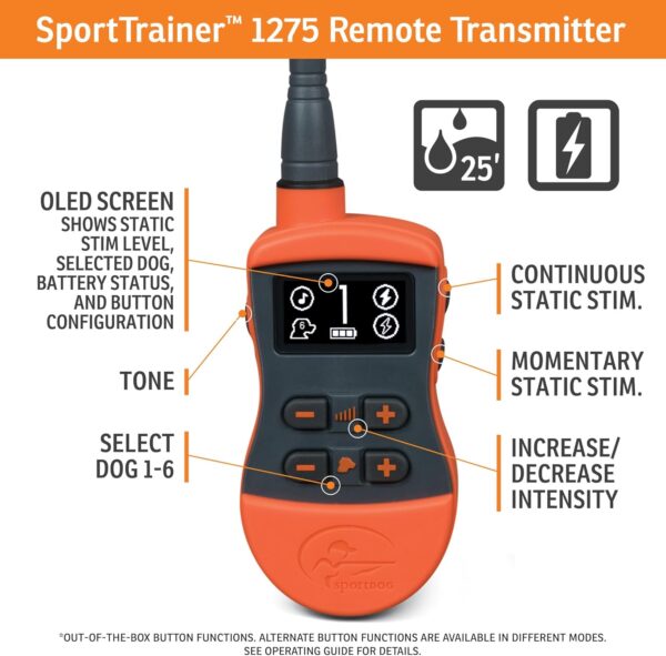 SportDOG Brand SportTrainer 1275 Shock Collar - 3/4 Mile Range - OLED Screen - Waterproof, Rechargeable E-Collar with Remote - Train with Tone, Vibration, and Static, Orange - Image 4