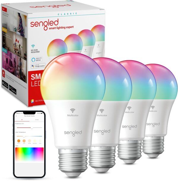 Sengled WiFi Color Changing Light Bulb, Alexa Smart Light Bulbs that Work with Alexa & Google Assistant, A19 RGB No Hub Required, 60W Equivalent 800LM CRI>90, Set of 4 - Image 2