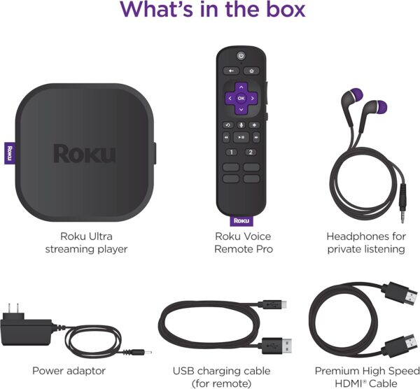 Roku Ultra | The Ultimate Streaming Device 4K/HDR/Dolby Vision/Atmos, Rechargeable Roku Voice Remote Pro, Ethernet Port, Hands-Free Controls, Lost Remote Finder, Free & Live TV - Image 9