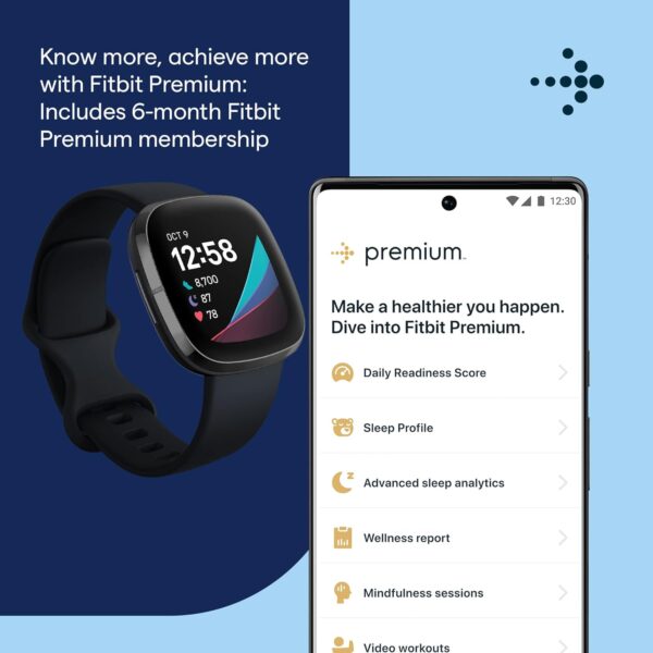 Fitbit Sense Advanced Smartwatch with Tools for Heart Health, Stress Management & Skin Temperature Trends, Carbon/Graphite, One Size (S & L Bands Included) - Image 7