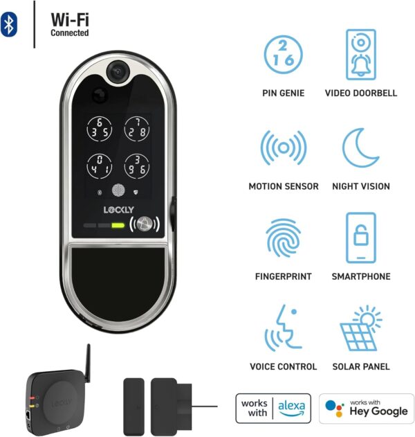 Lockly Vision Elite - WiFi Video Smart Lock with Night Vision Camera, Motion Sensor, Biometric Fingerprint, Voice Control, App Remote Control, Doorbell, Solar Panel, Digital Keypad, Satin Nickel - Image 9