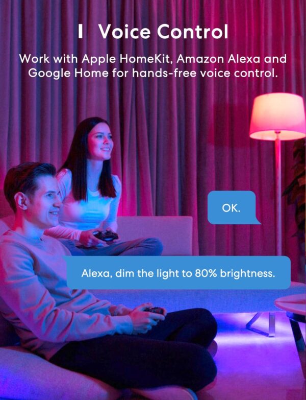 meross Smart LED Strip Lights Works with Apple HomeKit, 16.4ft WiFi RGB Strip, Compatible with Siri, Alexa&Google and SmartThings, App Control, Color Changing Led Strips for Bedroom, TV, Party - Image 5