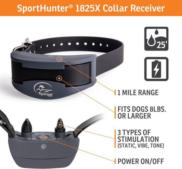 SportDOG Brand SportHunter 1825X Remote Trainer - Shock Collar with 1 Mile Range - Rechargeable Dog Training Collar with Static, Vibrate, and Tone - SD-1825X - Image 5