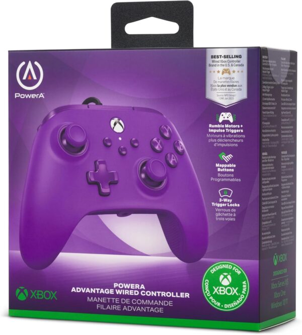 PowerA Advantage Wired Controller for Xbox Series X|S - Royal Purple, Xbox Controller with Detachable 10ft USB-C Cable, Mappable Buttons, Trigger Locks and Rumble Motors, Officially Licensed for Xbox - Image 3