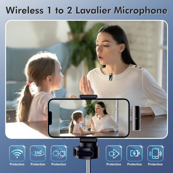 Wireless Lavalier Microphone with Noise Cancellation, Free Recordings, High-fi Sound, Ultra-Long Transmission, Mini Microphone for iPhone/iPad - Image 3