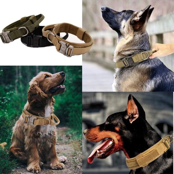 Tactical Dog Collar Military Dog Collar Adjustable Nylon Dog Collar Heavy Duty Metal Buckle with Handle for Dog Training (Brown,L) - Image 8