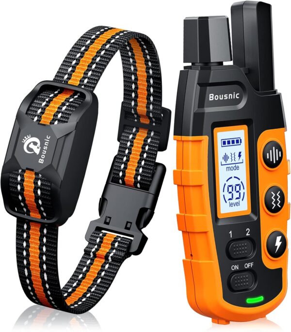 Bousnic Dog Shock Collar - 3300Ft Dog Training Collar with Remote for 5-120lbs Small Medium Large Dogs Rechargeable Waterproof e Collar with Beep (1-8), Vibration(1-16), Safe Shock(1-99) (Orange) - Image 2