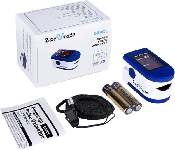 Zacurate Fingertip Pulse Oximeter Blood Oxygen Saturation Monitor with Batteries and Lanyard Included (Sapphire Blue) - Image 6