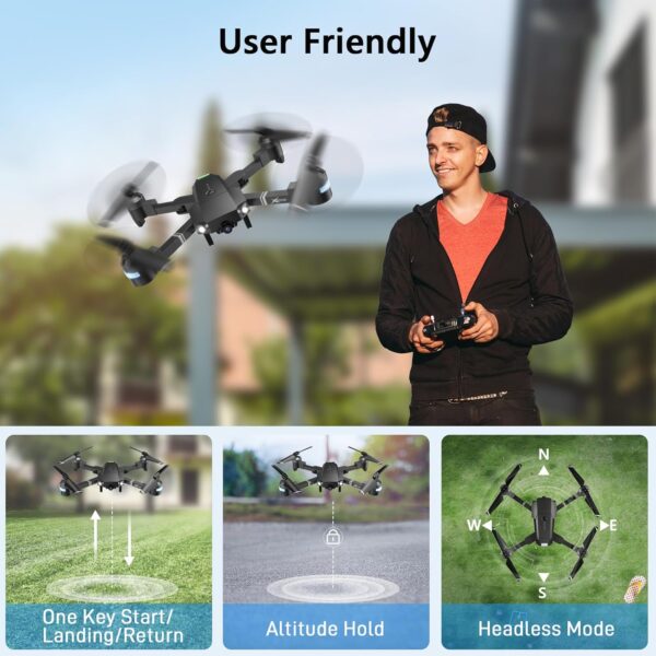 ATTOP Drone with Camera for Adults&Kids, Foldable 1080P FPV 120°FOV Drone w/3 Batteries 30 Mins Flight Time, Drone for kids 8-12 w/Carrying Case, VR Mode, Voice&Gesture Control, 1-key Return, 3D Flip - Image 3