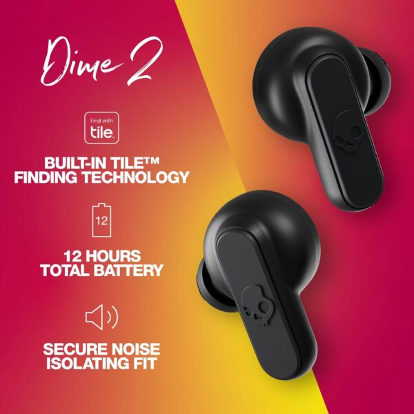 Skullcandy Dime 2 In-Ear Wireless Earbuds, 12 Hr Battery, Microphone, Works with iPhone Android and Bluetooth Devices - Black - Image 2