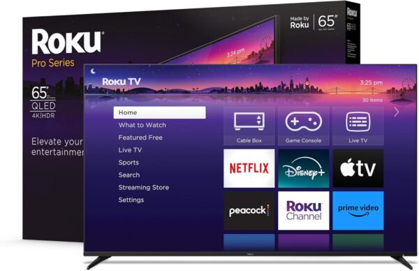 Roku Smart TV – 65-Inch Pro Series 4K QLED RokuTV with Backlit Voice Remote Pro, Dolby Vision IQ, 120Hz Refresh Rate – Live Local News, Sports, Gaming - Image 2