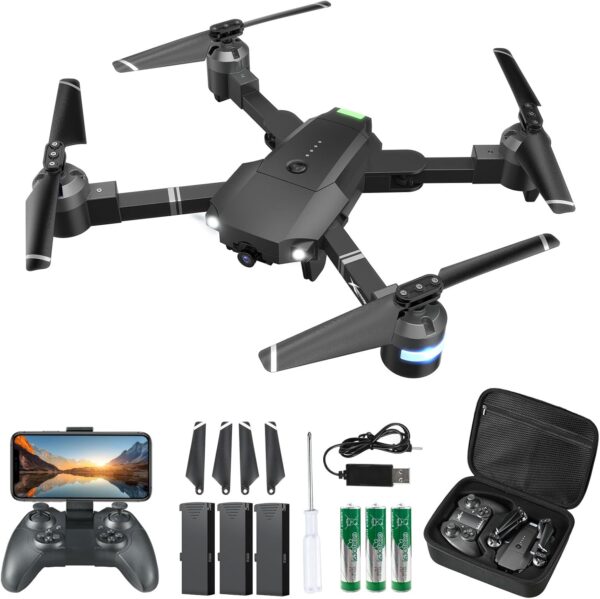 ATTOP Drone with Camera for Adults&Kids, Foldable 1080P FPV 120°FOV Drone w/3 Batteries 30 Mins Flight Time, Drone for kids 8-12 w/Carrying Case, VR Mode, Voice&Gesture Control, 1-key Return, 3D Flip - Image 2