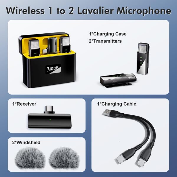 Wireless Lavalier Microphone with Noise Cancellation, Free Recordings, High-fi Sound, Ultra-Long Transmission, Mini Microphone for iPhone/iPad - Image 4