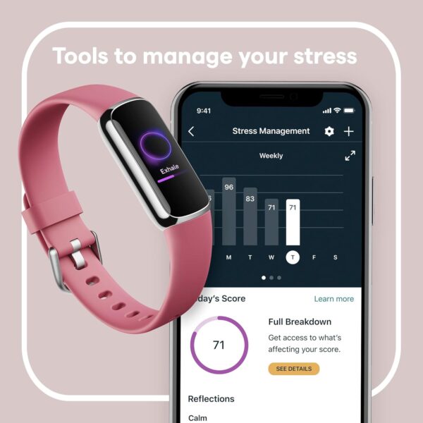 Fitbit Luxe-Fitness and Wellness-Tracker with Stress Management, Sleep-Tracking and 24/7 Heart Rate, Orchid/Platinum Stainless Steel, One Size, S & L Bands Included - Image 5