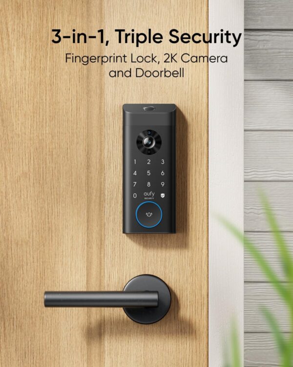 eufy Security Video Smart Lock E330, 3-in-1 Camera+Doorbell+Fingerprint Keyless Entry Door Lock, WiFi Door Lock,App Remote Control,2K HD,Doorbell Camera,No Monthly Fee - Image 3