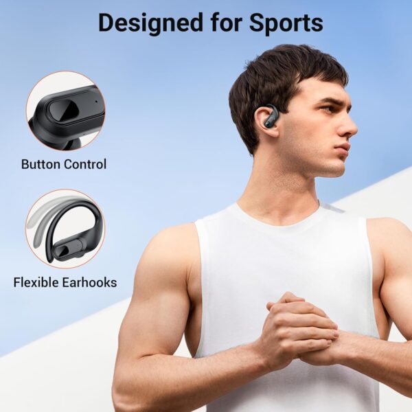 occiam Wireless Earbuds Bluetooth Headphones 96hrs Playback Sport Ear Buds Earphones Over Ear Deep Bass with Earhooks Microphone for Working Out Running Gym TV Listening (Black) - Image 6