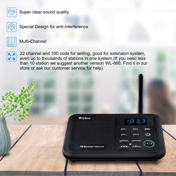 Wuloo Intercoms Wireless for Home 1 Mile Range 22 Channel 100 Digital Code Display Screen, Wireless Intercom System for Home House Business Office, Room to Room Intercom Communication(3Stations Black) - Image 3