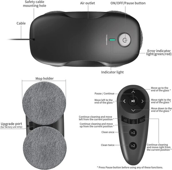 Tosima W2 Window Cleaner Robot, Automatic Cleaning with Intelligent Path Planning, 3800Pa Suction Power, Edge Detection Technology, Remote Control - Image 7