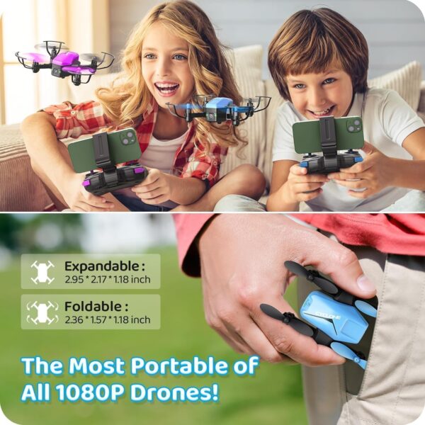 ATTOP Mini Drone for Kids with 1080P Camera - Foldable FPV Drone for Kids, Pocket RC Quadcopter with 2 Batteries, One Key Start, Altitude Hold, Headless Mode, 3D Flips, Toys Gifts for Boys Girls - Image 3