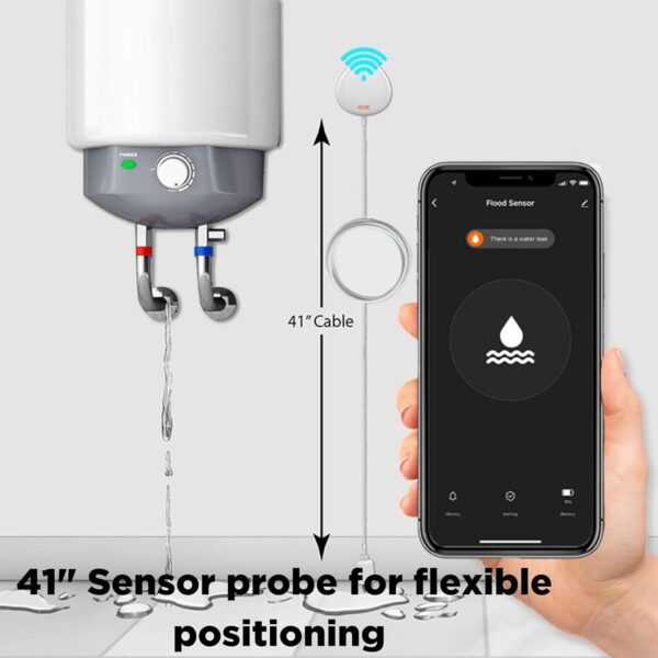 MOBI Smart Home 2.4GHz WiFi Water Leak Sensor, Water Sensor, Water Detector Alarm; Water Leak & Flood Detector, Smart Notification App, Expand with Cameras & Smart Home Devices. Battery INCLUDED - Image 3