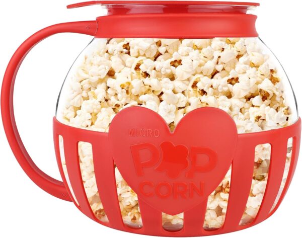 The Original Korcci 3 Quart Microwave Glass Popcorn Popper, Borosilicate Glass, Dishwasher Safe, 3-in-1 Silicone Lid, BPA Free, Family Size (Red) - Image 2