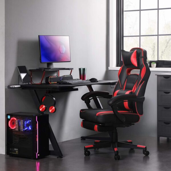 SONGMICS Racing Gaming Chair, Adjustable Ergonomic Office Chair with Footrest, Tilt Mechanism, Lumbar Support, 330 lb Load, Black and Red UOBG073B01 - Image 2