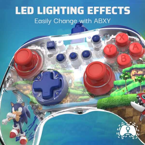 PDP REALMz™ Nintendo Switch Pro Controller, Customizable LED Lighting, 3.5mm Headphone Jack, Officially Licensed by Nintendo and SEGA: Sonic Superstars (Sonic Green Hill Zone) - Image 5