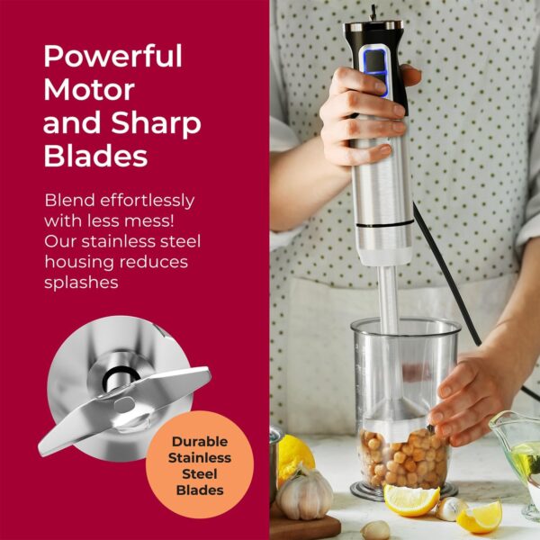 MuellerLiving Hand Blender, Immersion Blender, Hand Mixer with Attachments: Stainless Steel Blade, Whisk, Milk Frother - Image 6