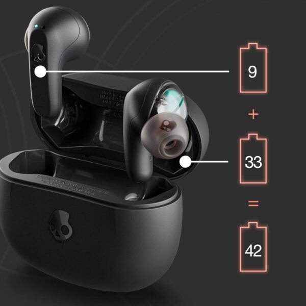 Skullcandy Rail In-Ear Wireless Earbuds, 42 Hr Battery, Skull-iQ, Alexa Enabled, Microphone, Works with iPhone Android and Bluetooth Devices - Black - Image 3