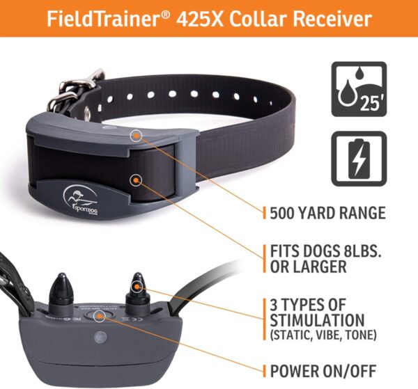 SportDOG SD-425X Electric Training Dog Shock Collar with Remote for Small, Medium, and Large Dogs - 500 Yard Range, Vibration, Tone, Up to 21 Stimulation Levels, Waterproof, Rechargeable E-Collar - Image 4