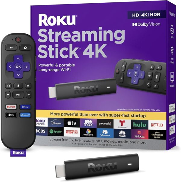 Roku Streaming Stick 4K | Portable Roku Streaming Device 4K/HDR/Dolby Vision, Roku Voice Remote, Free & Live TV - Image 2