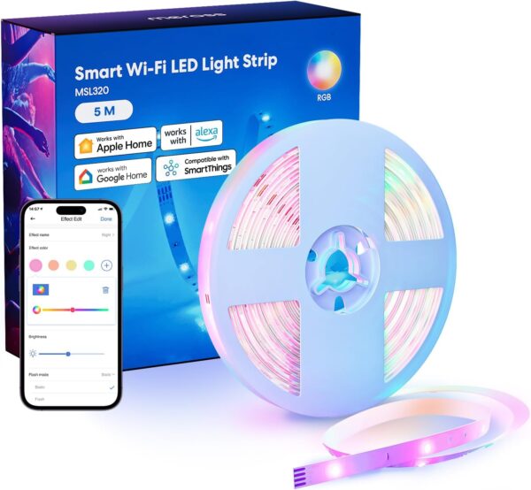 meross Smart LED Strip Lights Works with Apple HomeKit, 16.4ft WiFi RGB Strip, Compatible with Siri, Alexa&Google and SmartThings, App Control, Color Changing Led Strips for Bedroom, TV, Party - Image 2