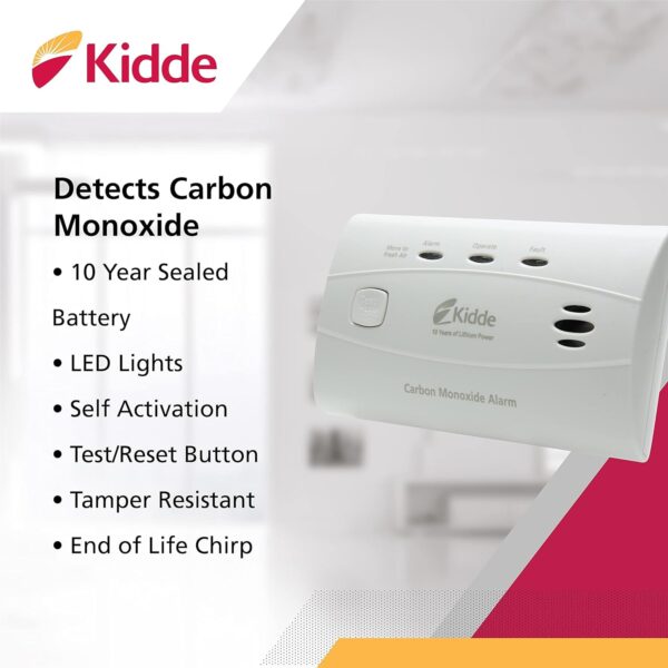 Kidde Carbon Monoxide Detector with 10-Year Battery, 3 LEDs, Replacement Indicator, Test-Reset Button - Image 3