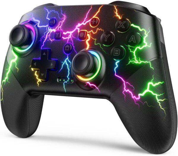 Switch Controller Compatible with Switch/Switch Lite/Switch OLED/Windows/iOS/Android, RGB Lightning Programmable 1000mAh Wireless Switch Pro Controller with One Key Pairing Wake Up Turbo Vibration - Image 2