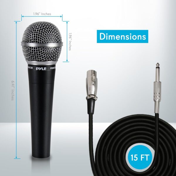 Pyle Handheld Microphone Dynamic Moving Coil Cardioid Unidirectional Includes 15ft XLR Audio Cable to 1/4'' Audio Connection (PDMIC58) - Image 3