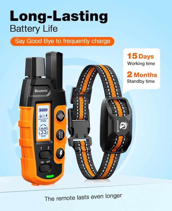 Bousnic Dog Shock Collar - 3300Ft Dog Training Collar with Remote for 5-120lbs Small Medium Large Dogs Rechargeable Waterproof e Collar with Beep (1-8), Vibration(1-16), Safe Shock(1-99) (Orange) - Image 7