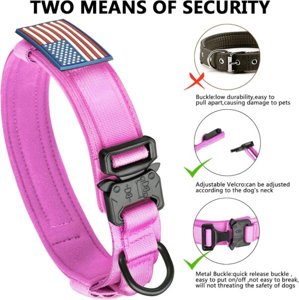 DAGANXI Tactical Dog Collar, Adjustable Military Training Nylon Dog Collar with Control Handle and Heavy Metal Buckle for Medium and Large Dogs, with Patches and Airtags Case (S, Pink) - Image 6