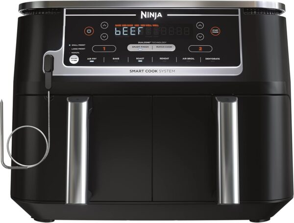 Ninja DZ550 Foodi 10 Quart 6-in-1 DualZone Smart XL Air Fryer with 2 Independent Baskets, Thermometer for Perfect Doneness, Match Cook & Smart Finish to Roast, Dehydrate & More, Grey - Image 2