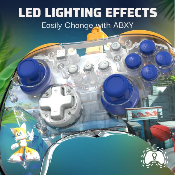 PDP REALMz™ Nintendo Switch Pro Controller, Customizable LED Lighting, 3.5mm Headphone Jack, Officially Licensed by Nintendo and SEGA: Sonic Superstars (Tails Seaside Hill Zone) - Image 5