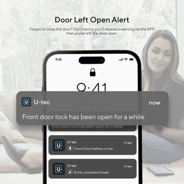 ULTRALOQ U-Bolt Pro Smart Lock with Door Sensor, 6-in-1 Keyless Entry Door Lock with Built-in WiFi, Fingerprint ID, Smartphone, Auto Unlock, WiFi Deadbolt, WiFi Door Lock - Image 6